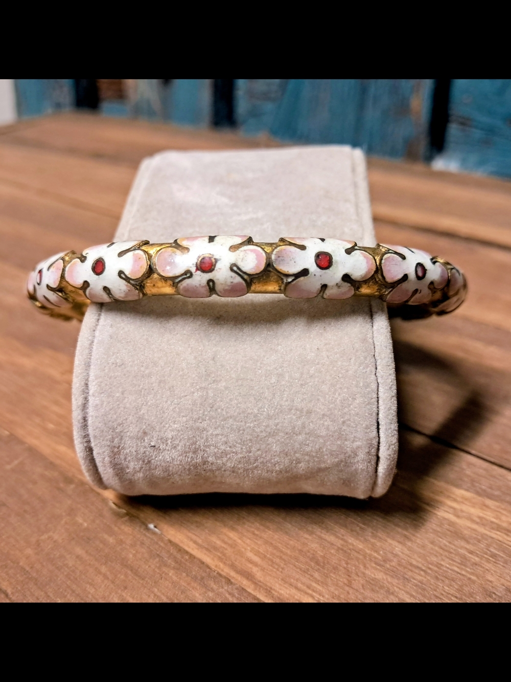 Vintage Hand Painted Floral Enamel Cloisonne Bangle Bracelet - Picture 7 of 7